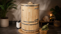 Бюджетная круглая кедровая фитобочка с парогенератором